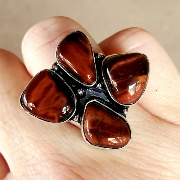 New Red Tiger Eye 925 Silver Ring. - Picture 9 of 16